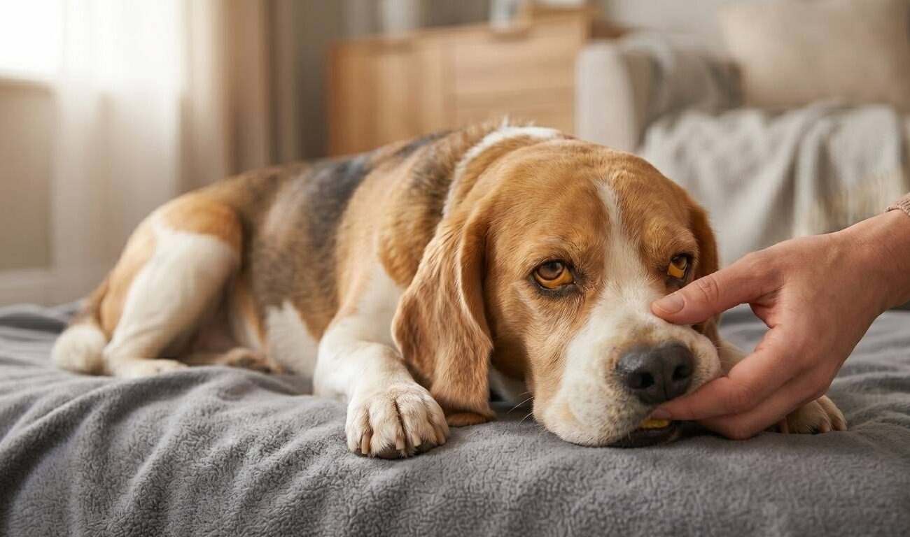 beagle con síntomas de colangiohepatitis canina